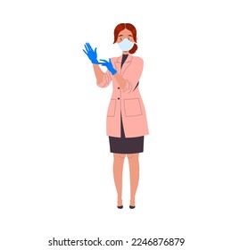 Woman Doctor or Practitioner in Uniform and Mask Engaged in Medical Examination Vector Illustration