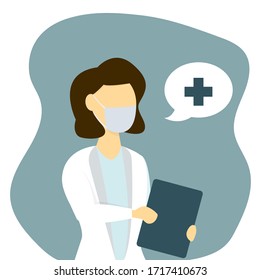 Woman doctor in protective face mask vector illustration