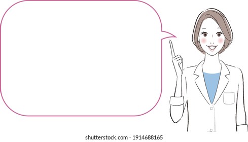 A woman doctor speaking with a speech baloon
