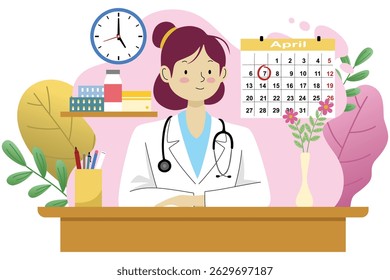 Woman doctor with stethoscope and office calendar
