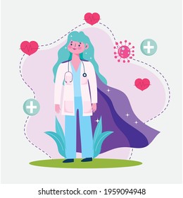 woman doctor superhero, fight covid 19
