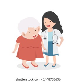 Woman Doctor taking care of patient old woman