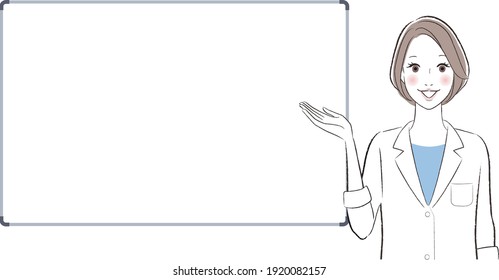 A woman doctor talking about something with the white board