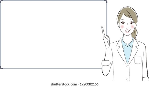 A woman doctor talking about something with the white board