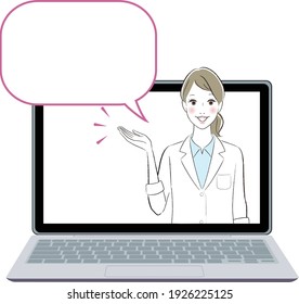 A woman doctor talking about something on the monitor