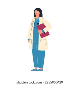 Woman doctor or therapist cartoon character, flat vector illustration isolated on white background. Modern women occupation in professional medicine industry.