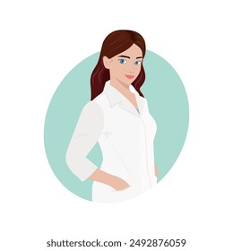 Woman doctor in uniform , health worker intern woman standing and smiling. Flat vector illustration isolated on white background