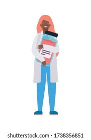 Woman doctor with uniform and medicine jar design of Medical care health and emergency theme Vector illustration