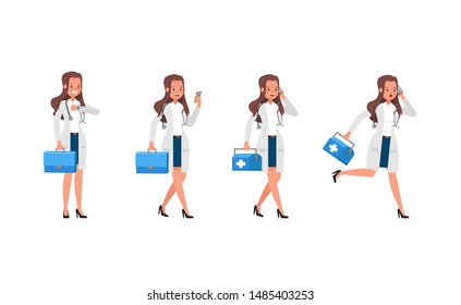 Woman doctor vector character design. Presentation in various action.