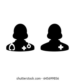 Woman Doctor Vector Icon with Patient or Medical Assistant Avatar in Glyph Pictogram Symbol illustration