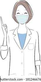 A woman doctor wearing face mask smiling and introducing