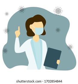 Woman doctor wearing protective mask flat illustration
