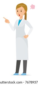 A woman doctor wearing a white coat is angrily pointing to a finger