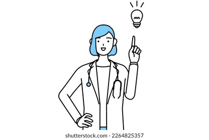 A woman doctor in white coat coming up with an idea.