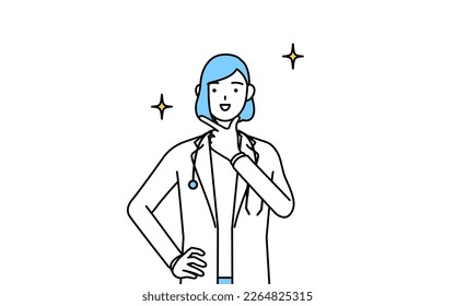 A woman doctor in white coat in a confident pose.
