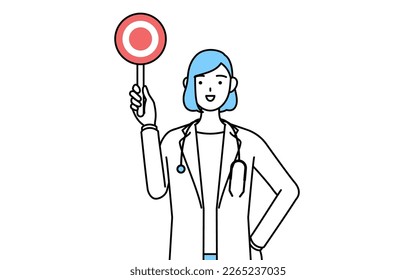 A woman doctor in white coat with her hands folded in front of her body.