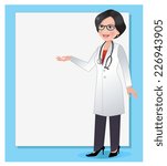 Woman doctor in white uniform with a blank board for your text
