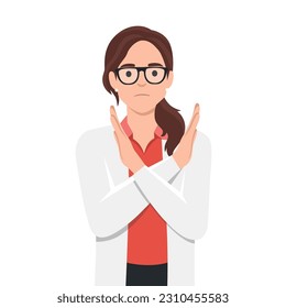 Woman doctor. Young woman with crossed arms gesture. Flat vector illustration isolated on white background