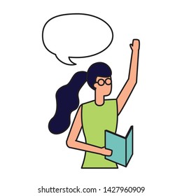 woman with document talk bubble vector illustration