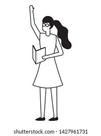 woman with document waving hand vector illustration