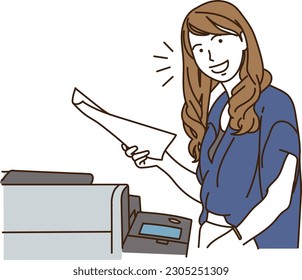 Woman with documents in front of printer