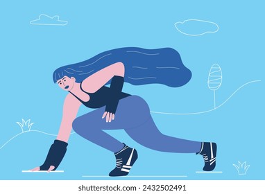 
Woman does exercises in the park