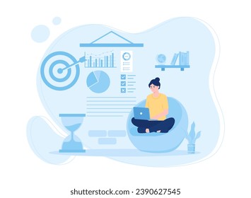 A woman does her own job analysis trending concept flat illustration