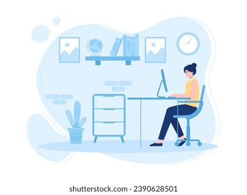 A woman does her own job analysis trending concept flat illustration