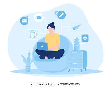 A woman does her own job analysis trending concept flat illustration