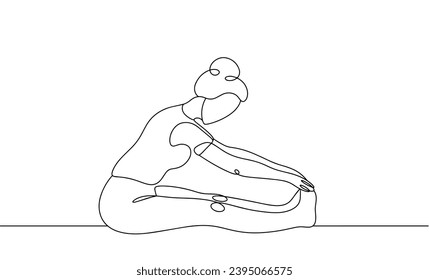 A woman does a muscle stretching exercise. International Women's Sports Day. Vector illustration. Images produced without the use of any form of AI software at any stage. 