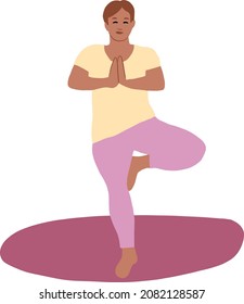 А woman does yoga exercises at home.  Flat vector drawing