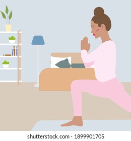 woman does yoga at home