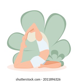 woman does yoga. Stretching among green trees. Twine and flexibility. A flat illustration of a healthy lifestyle and a toned body