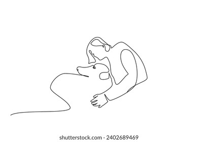 woman dog friend love head one line art design