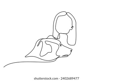 woman dog friend love head one line art design