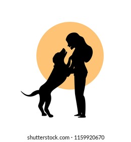 Woman And A Dog Hug Cuddle Cute Silhouette Vector Graphic