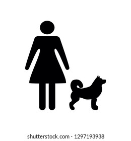 Woman with dog icon. Outline Vector