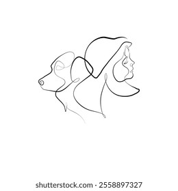 woman with dog line art