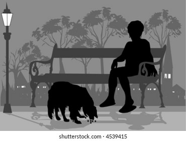 woman and dog siting on the bench