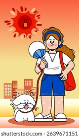 Woman and Dog Suffering in the Summer Heat
