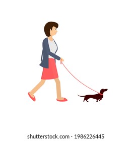 Woman with a dog. Dog walking, vector illustration