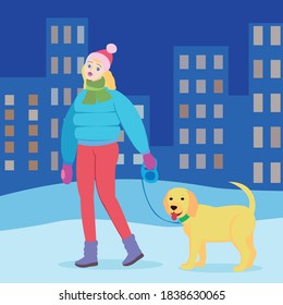 woman with dog in winter