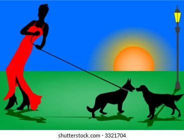 woman and dogs