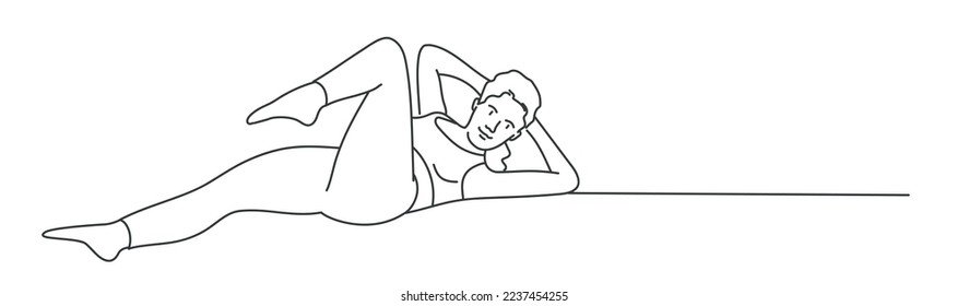 Woman doing ab exercises. Hand drawn vector illustration.