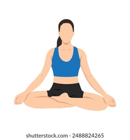 Woman doing accomplished or siddhasana yoga exercise. Flat vector illustration isolated on white background