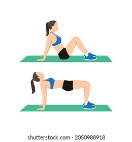 Woman doing Advanced bridge exercise. Flat vector illustration isolated on white background