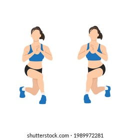 Woman doing Alternating Curtsy lunges exercise. Flat vector illustration isolated on white background