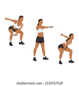 Woman doing alternating dumbbell swing exercise. Flat vector illustration isolated on white background