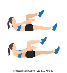 Woman doing alternating leg raise with clap exercise. Flat vector illustration isolated on white background