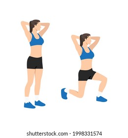 Woman doing Alternating reverse lunge exercise. Flat vector illustration isolated on white background